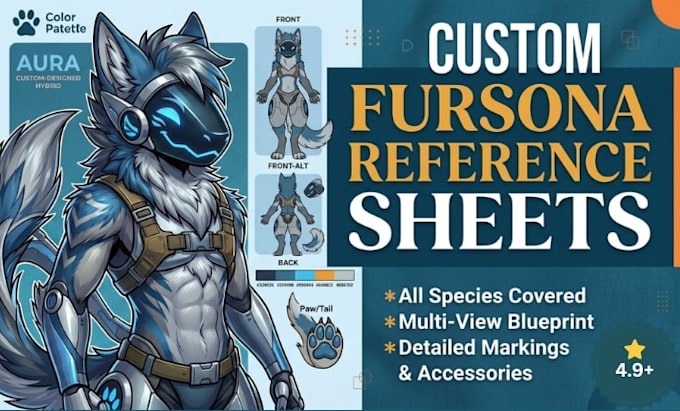 draw a custom furry reference sheet for your fursona