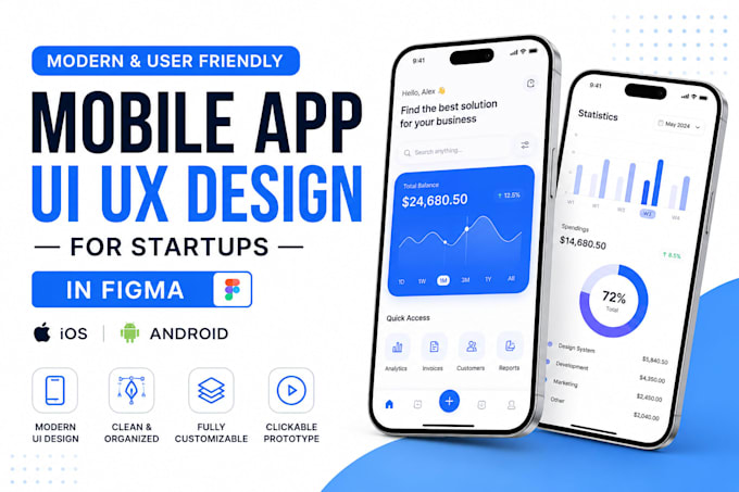 Mobile app ui ux design for startup in figma for ios and android app ...