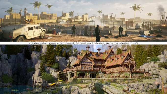 create custom game environment, 3d level world design, game map design in ue5
