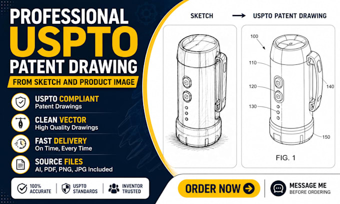 Uspto Structure Create professional uspto patent drawing from sketch and product image ...