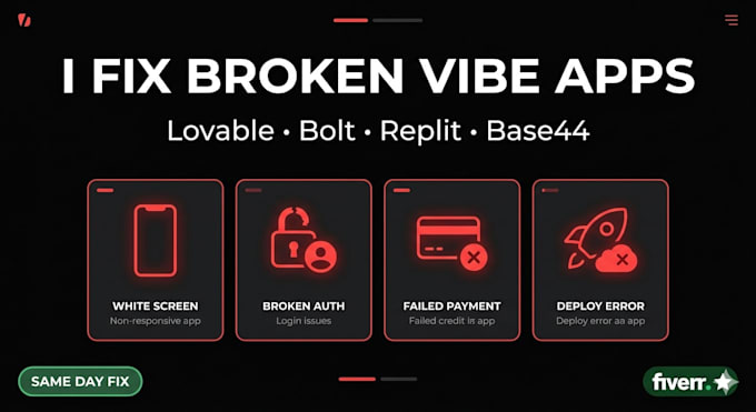 Fix your broken lovable bolt replit base44 web app website by Isreal_y ...