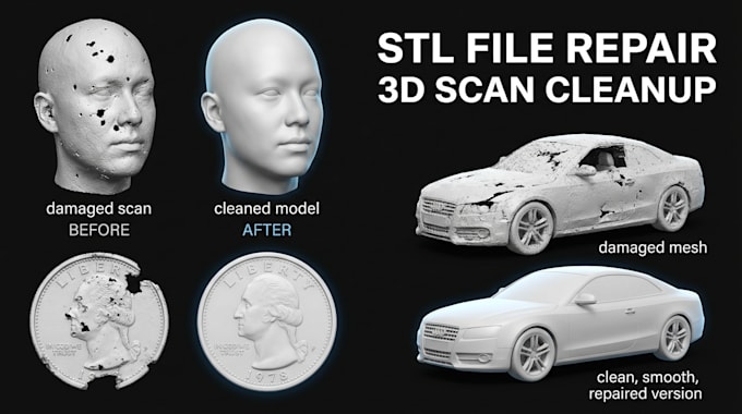 repair stl file, fix mesh errors modify obj file and optimize 3d model for print