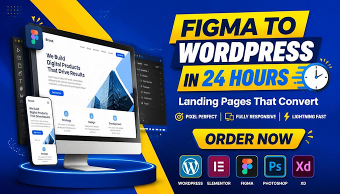 convert figma to wordpress, elementor, pixel perfect design in 24 hours