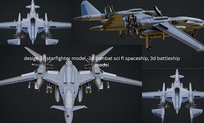 design 3d starfighter model, 3d combat sci fi spaceship, 3d drone model