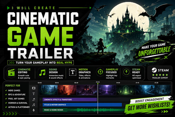 create cinematic game trailer steam gameplay promo game teaser after effect ads