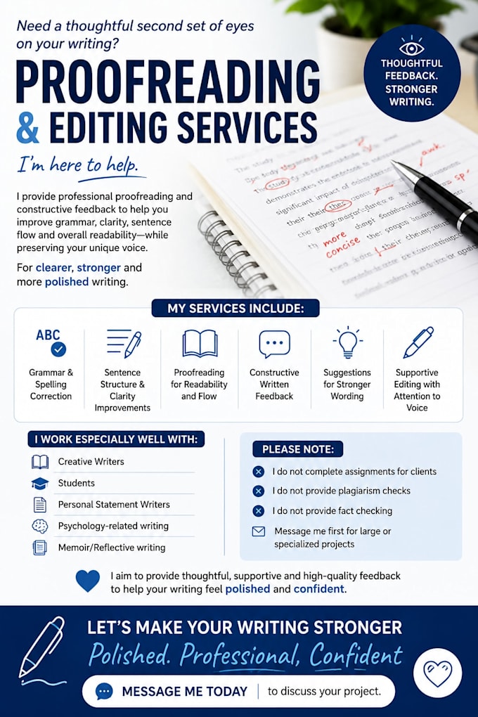 proofread and provide constructive feedback on your writing