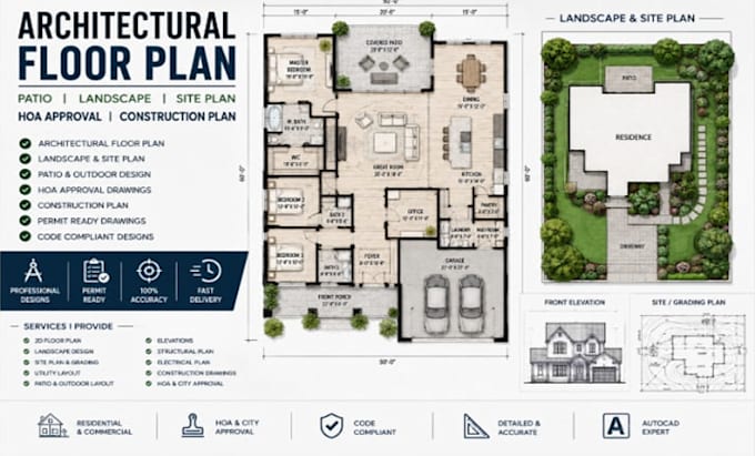 create architectural floor plan patio landscape site plan hoa construction plan