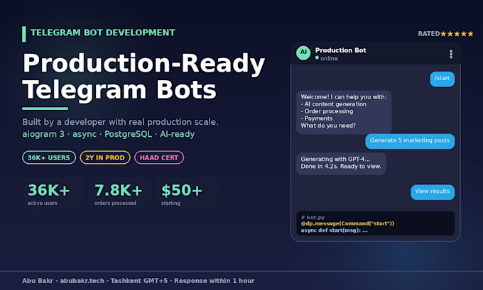 build a custom telegram bot in python with admin and ai