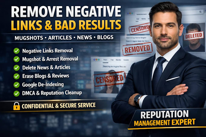 remove negative links, mugshots, articles, cases, news, bad results on google