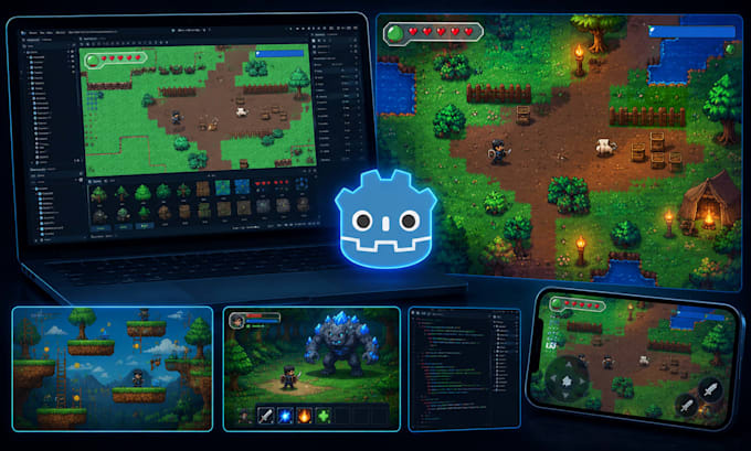 develop your godot 2d, 3d games for mobile, PC and web platformer game developer