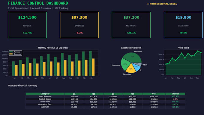 create professional excel spreadsheets for finance control and data analysis