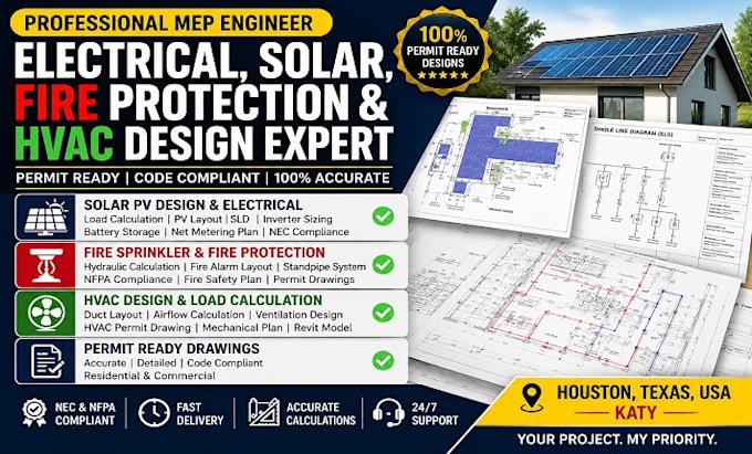 electrical load calculation, solar pv design ventilation design for houston tx