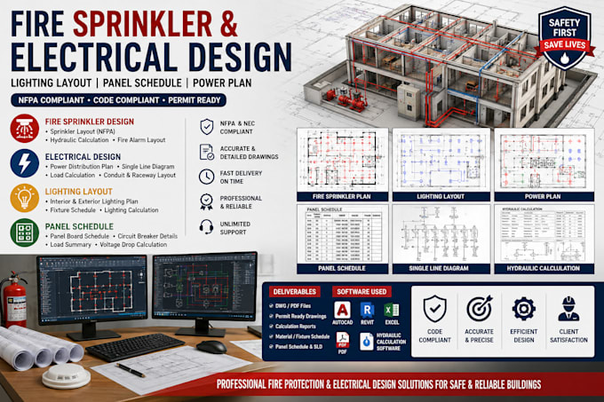 do electrical design lighting layout panel schedule power plan fire sprinkler