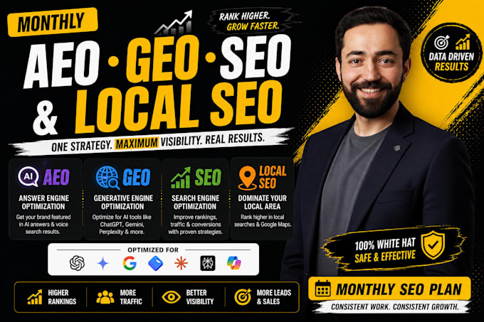 do monthly local SEO with aeo, GEO, and aio for google and ai search results