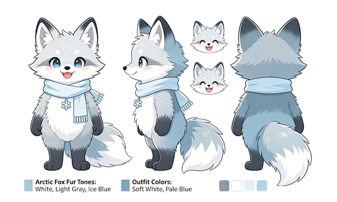 create cute furry character reference sheet