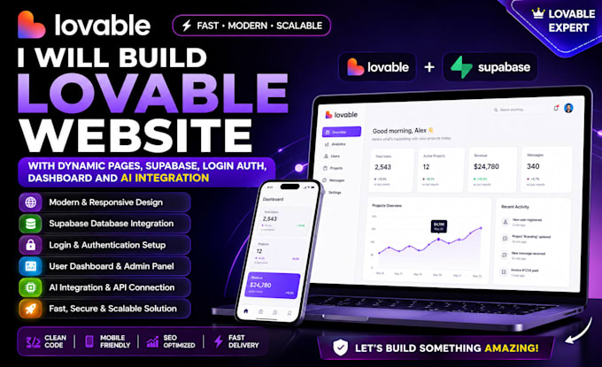 fix, build lovable website with dynamic pages, supabase, login auth, dashboard
