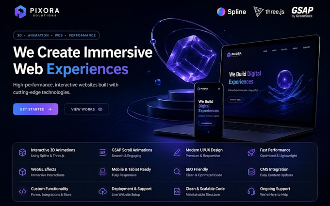 create wordpress webflow 3d animated website spline animation threejs webgl gsap