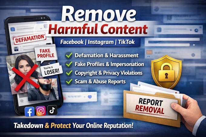takedown and remove harassing, defaming content from facebook instagram tiktok