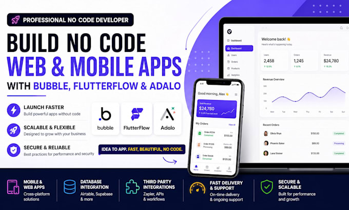 build no code web and mobile apps with bubble flutterflow and adalo