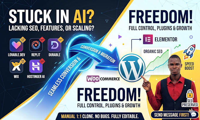 convert wix, lovable, replit, durable or hostinger ai to wordpress elementor
