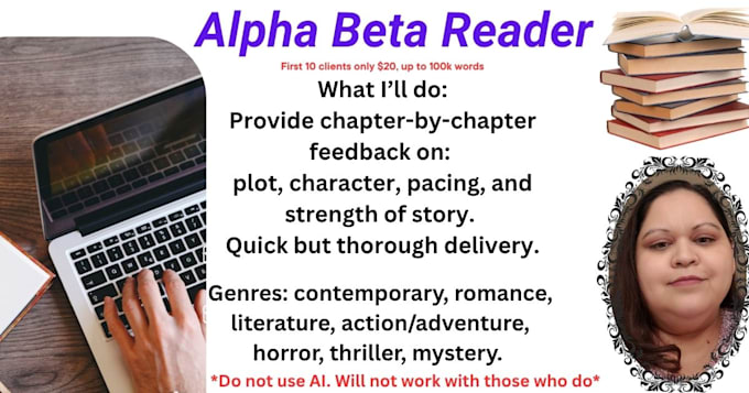 alpha beta read provide chapter by chapter feedback 1st 10 clients 20 dollars