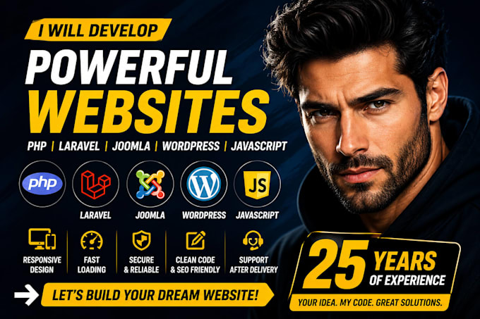 develop PHP, laravel, joomla, wordpress, and javascript websites