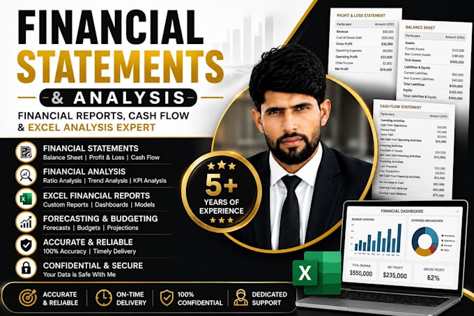 prepare financial statements, cash flow and financial analysis report