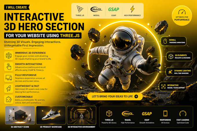 create an interactive 3d hero section for your website using threejs and webgl