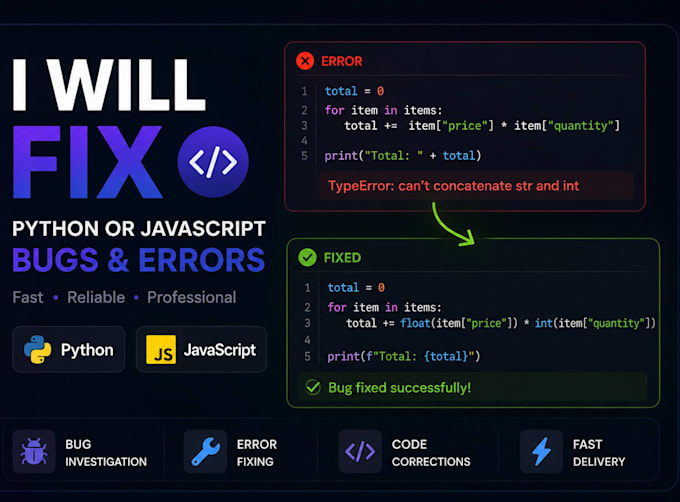 fix small python or javascript bugs and errors