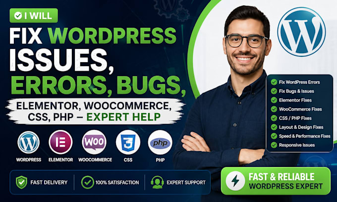fix wordpress issues, errors bugs, elementor woocommerce, css, php expert