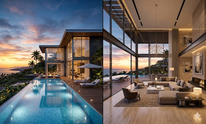 do luxury villa design, realistic 3d rendering, and architectural walkthrough