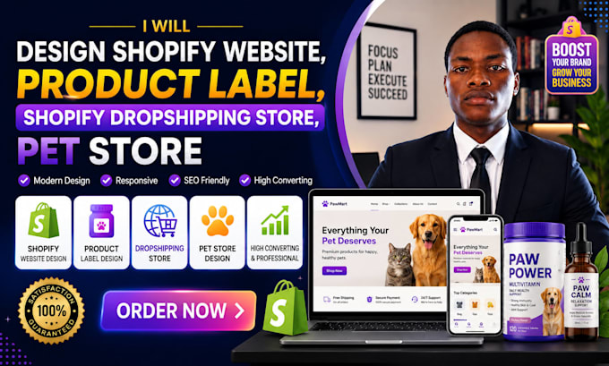 design shopify web, product label, shopify store, pet store