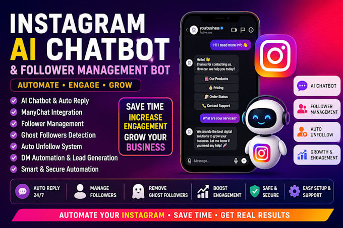 create ai chatbot, instagram chatbot and instagram follower management bot