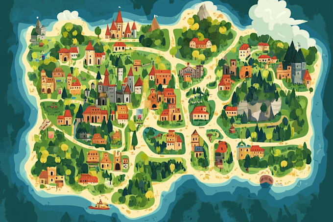 Make unique hand drawn map vector illustration by Tyreesenagel | Fiverr