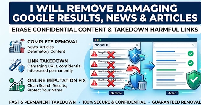 remove damaging google results, confidential content takedown articles