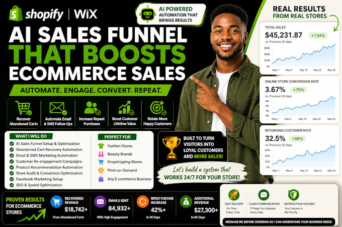 setup shopify wix store ai sales funnel boost ecommerce sales facebook marketing