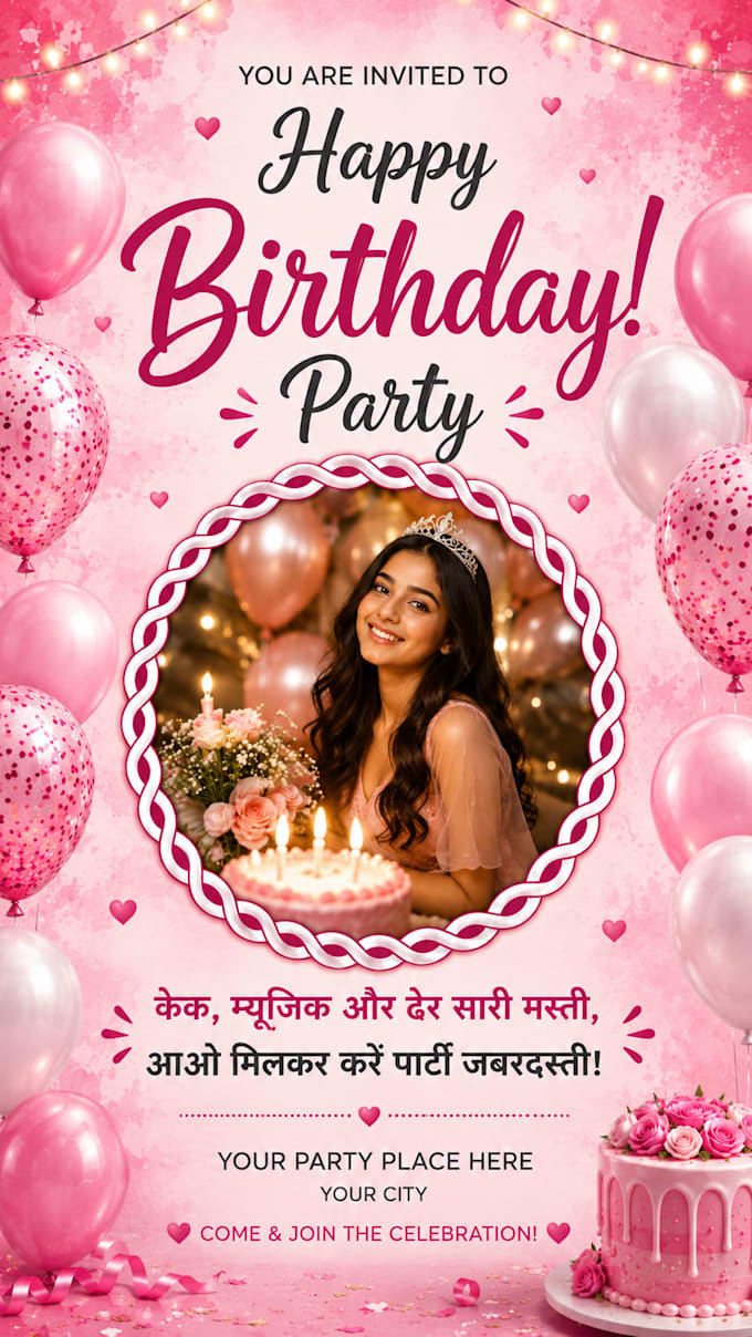 pink birthday invitation poster