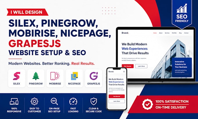 design silex pinegrow mobirise nicepage grapesjs website setup SEO