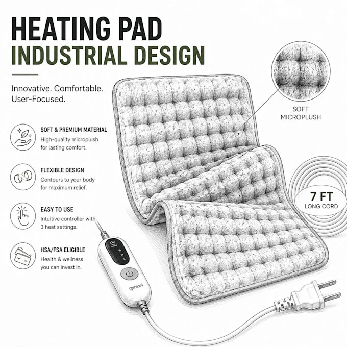 design realistic 3d heating pad product industrial design