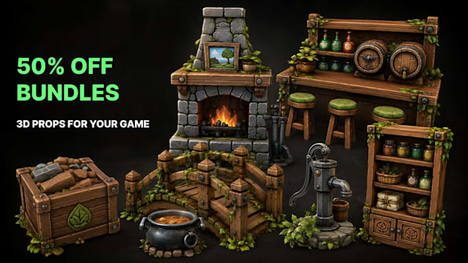 create stylized 3d game props and world building assets