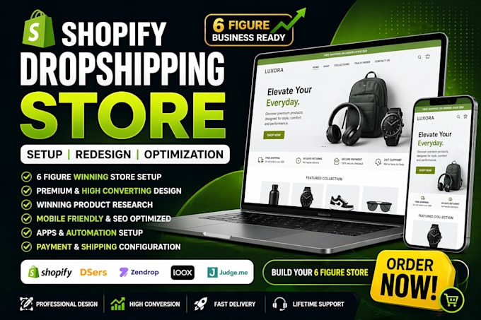 setup 6 figure shopify dropshipping store redesign shopify ecommerce website