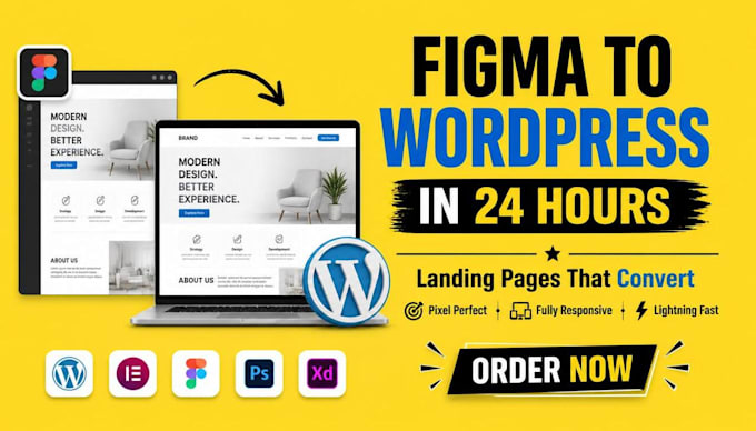 convert figma to wordpress, elementor, pixel perfect design in 24 hours