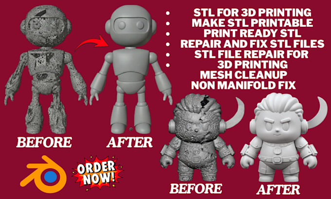quickly fix, repair, optimize clean mesh, prepare your stl  file for 3d printing