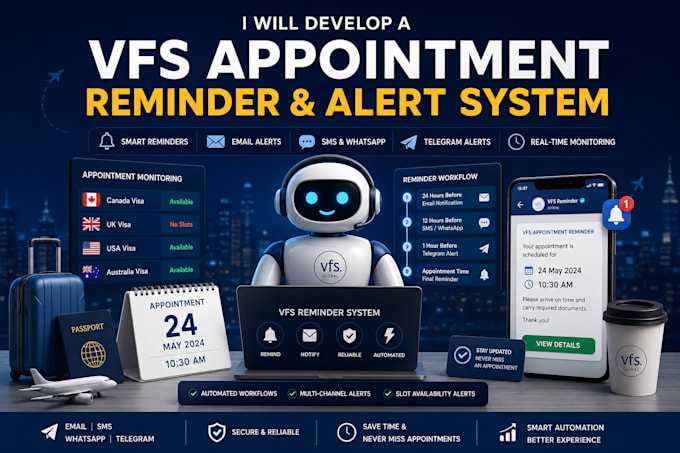 develop a vfs appointment reminder and alert system