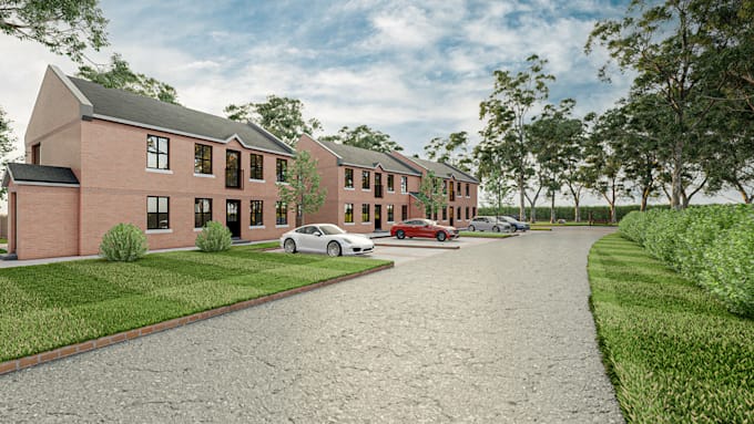render building plan for construction,streetscape 3d visual,detached brick house
