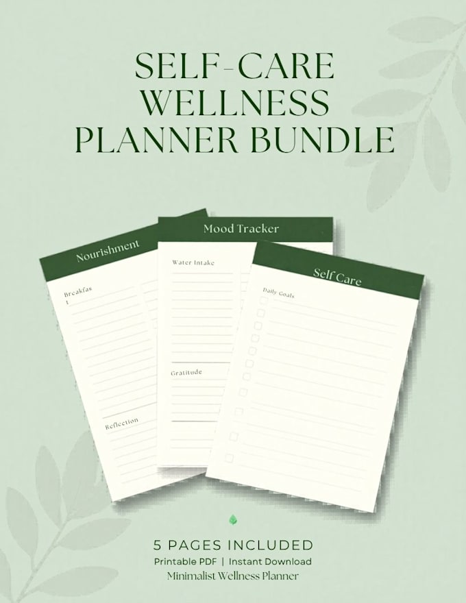 design a minimalist self care wellness planner bundle