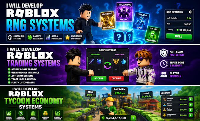 develop roblox rng systems trading systems and tycoon economy