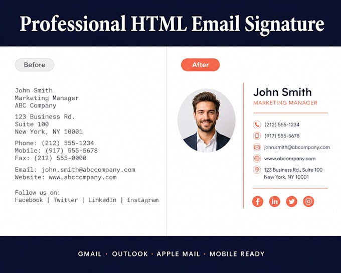 clickable HTML email signature design gmail outlook apple mail editable HTML