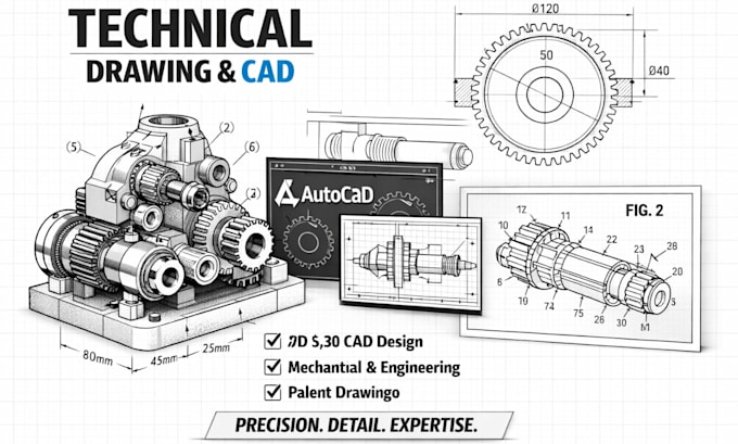 Create 2d 3d technical drawing mechanical, engineering cad solidworks ...