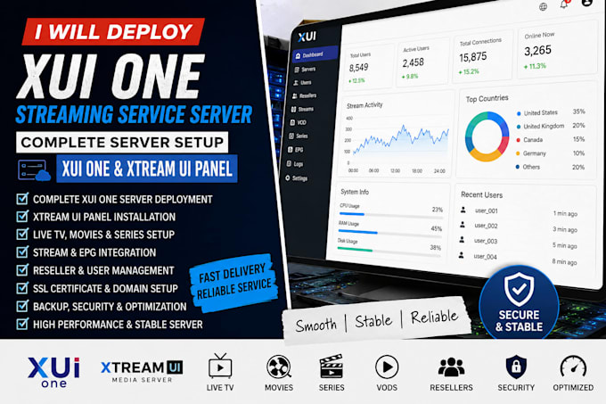 deploy xui one or xui one streaming service server, complete server setup